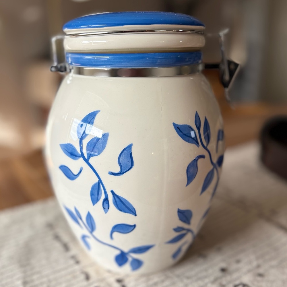 Blue and White Ceramic Cookie Jar